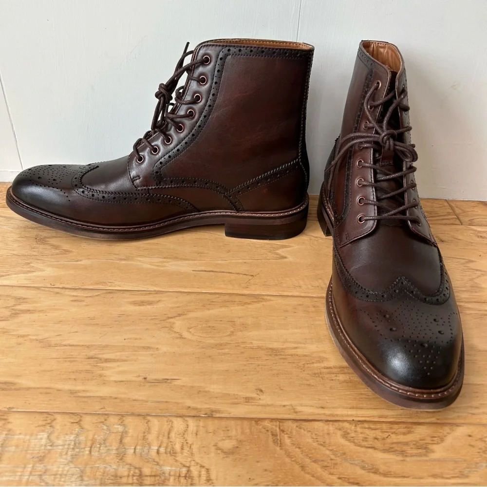 Steve Madden 9.5 D Harith Lace Up Boot Coffee Brown Leather